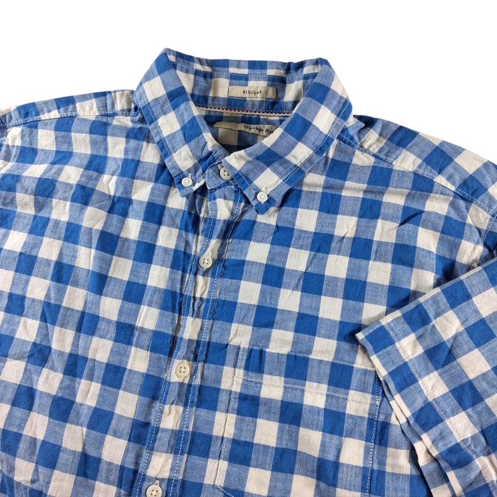 Hawker Rye Mens Button Down Shirt Large Blue Gingham Regular Fit Short Sleeve